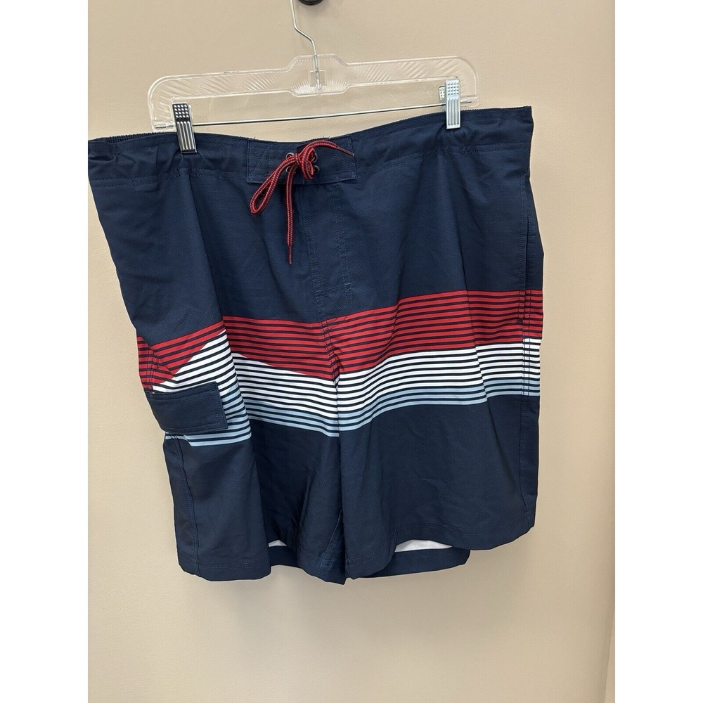 George men's XL 40-42 swim trunks lined navy blue with red and white Recycled - Picture 1 of 5